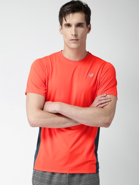 

New Balance Men Orange Solid Round Neck T-shirt
