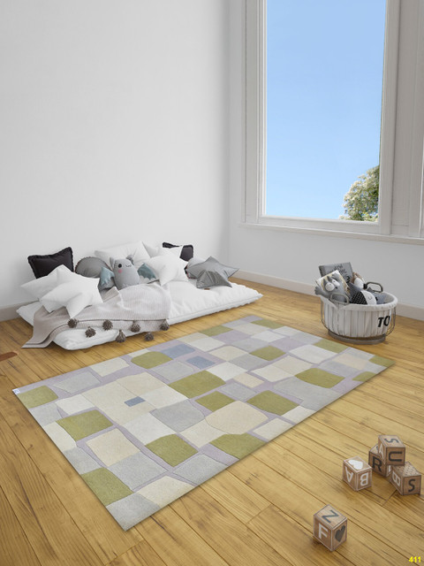 

SANDED EDGE Green & Grey Abstract Printed Rectangular Wool Carpets