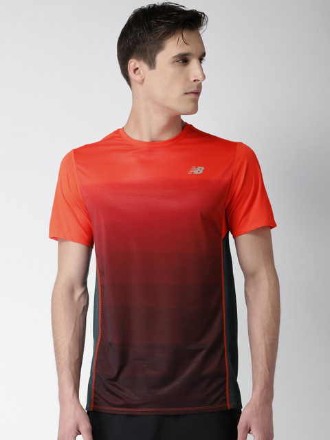 

New Balance Men Neon Orange & Maroon Tie-Dyed Round Neck T-shirt