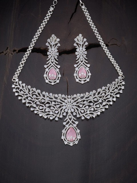 

Kushal's Fashion Jewellery Rhodium-Plated Pink & White Jewellery Set
