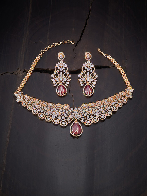

Kushal's Fashion Jewellery Red Sparkling Cubic Zirconia Gold-Plated Necklace Set