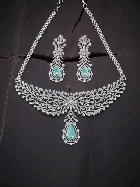 

Kushal's Fashion Jewellery Rhodium-Plated Sea Green & White Jewellery Set