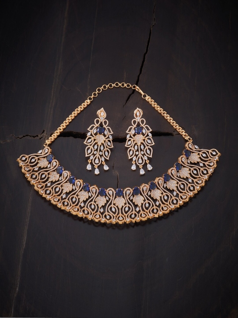

Kushal's Fashion Jewellery Gold-Plated White & Blue Jewellery Set