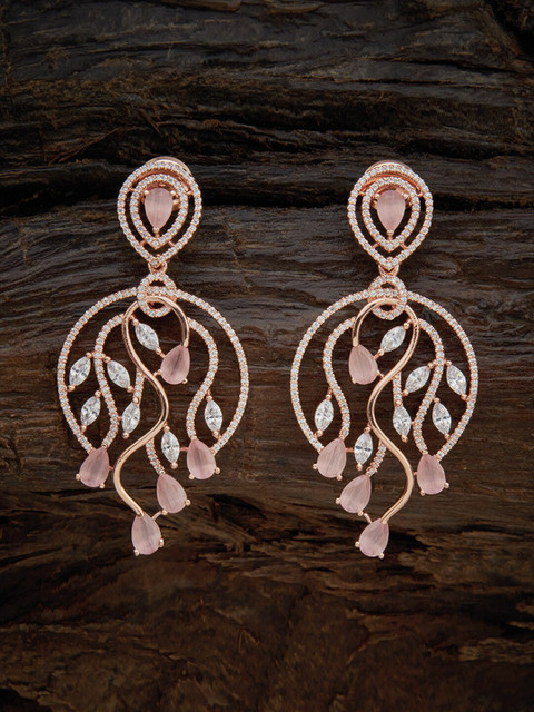 

Kushal's Fashion Jewellery Pink Leaf Shaped Drop Earrings