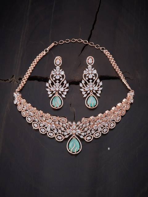 

Kushal's Fashion Jewellery Sea Green Rose Gold-Plated Necklace