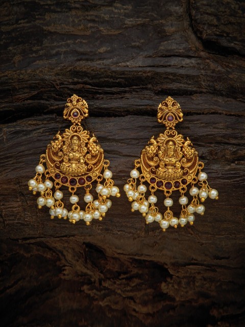 

Kushal's Fashion Jewellery Red Crescent Shaped Drop Earrings