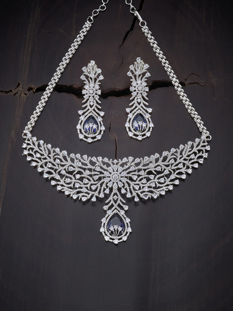 

Kushal's Fashion Jewellery Blue Sparkling Cubic Zirconia Rhodium-Plated Necklace Set