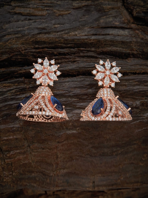 

Kushal's Fashion Jewellery Blue Rose Gold-Plated Dome Shaped Jhumkas Earrings