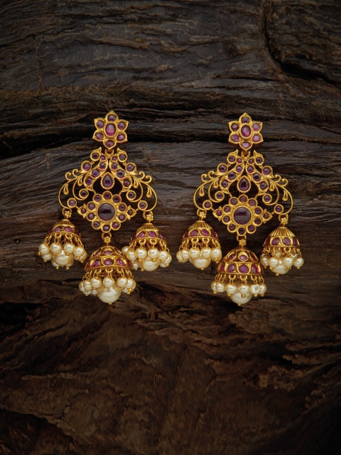 

Kushal's Fashion Jewellery Red Gold Plated Floral Drop Earrings