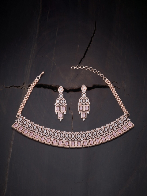

Kushal's Fashion Jewellery Rose Gold-Plated Pink & White Choker Jewellery Set