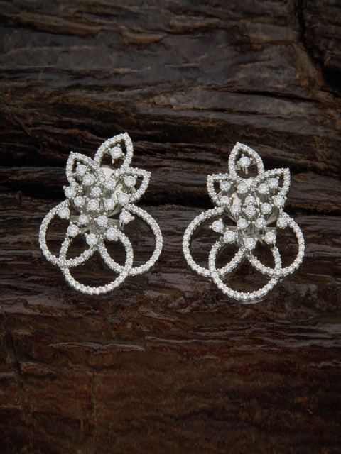 

Kushal's Fashion Jewellery Silver-Toned & White Floral Studs Earrings