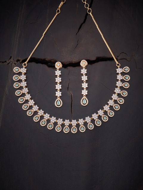 

Kushal's Fashion Jewellery Gold-Plated & Sea Green Jewellery Set