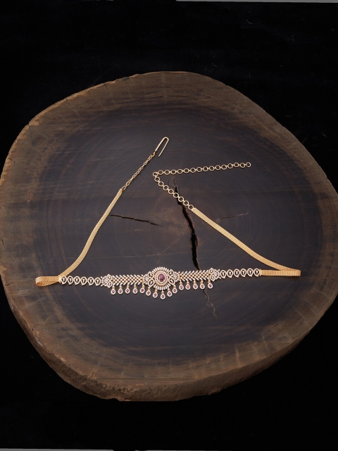 

Kushal's Fashion Jewellery Gold Plated & Red Stone-Studded Waist Chain