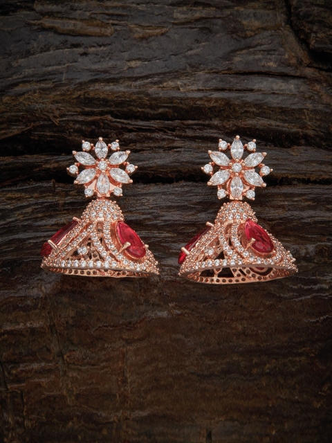 

Kushal's Fashion Jewellery Red Dome Shaped Jhumkas Earrings
