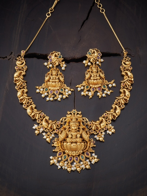 

Kushal's Fashion Jewellery Red & Green Gold-Plated Antique Necklace