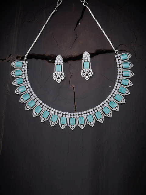 

Kushal's Fashion Jewellery Sea Green Rhodium-Plated Necklace