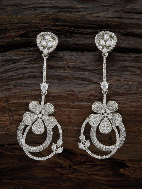

Kushal's Fashion Jewellery White CZ-Studded Floral Drop Earrings