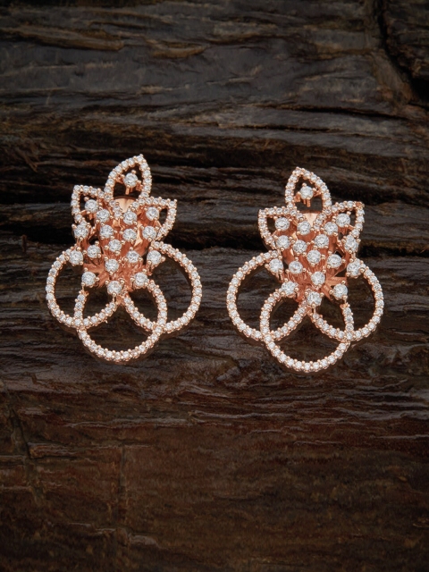 

Kushal's Fashion Jewellery White Floral Rose Gold-Plated Drop Earrings