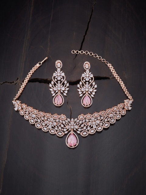 

Kushal's Fashion Jewellery Pink Rose Gold-Plated Necklace Set