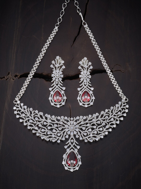 

Kushal's Fashion Jewellery Red Sparkling Cubic Zirconia Rhodium-Plated Necklace Set
