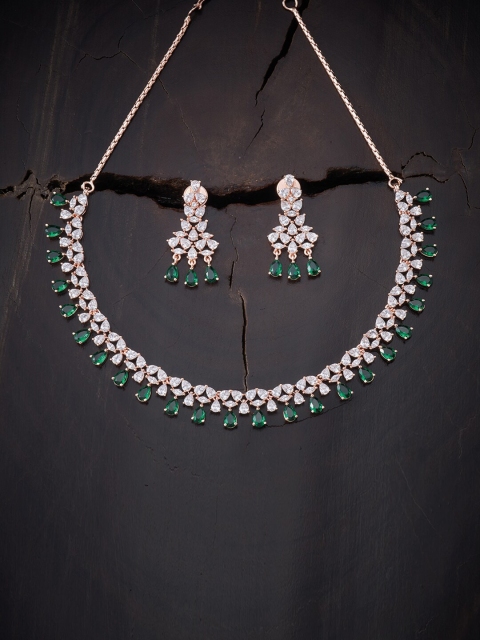 

Kushal's Fashion Jewellery Green Rose Gold-Plated Necklace Set