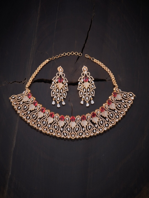 

Kushal's Fashion Jewellery Red Gold-Plated Choker Necklace Set