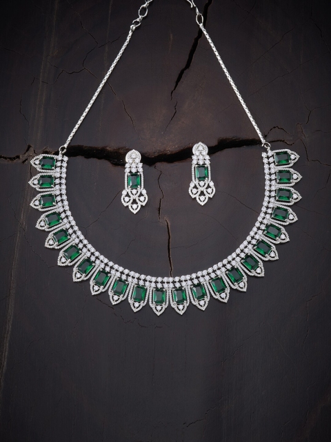 

Kushal's Fashion Jewellery Green Rhodium-Plated Necklace