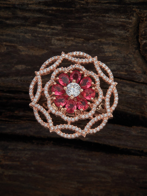 

Kushal's Fashion Jewellery Rose Gold-Plated & Red CZ-Studded Finger Ring