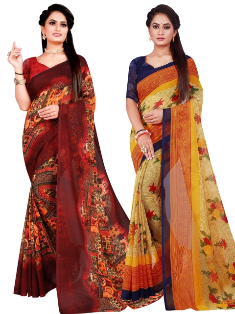 

KALINI Beige & Brown Set Of 2 Pure Georgette Saree