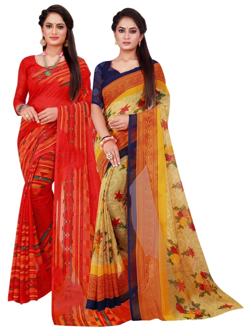 

KALINI Pack Of 2 Pure Georgette Sarees, Red