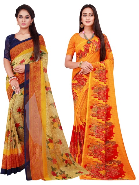 

KALINI Orange & Beige Set Of 2 Pure Georgette Saree