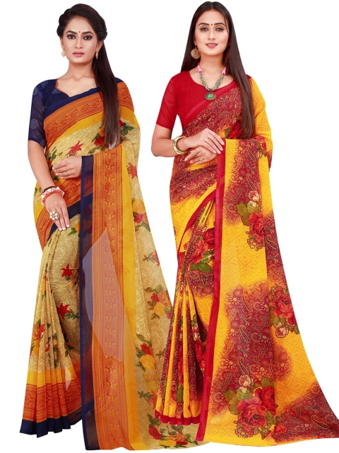 

KALINI Maroon & Beige Set Of 2 Pure Georgette Saree