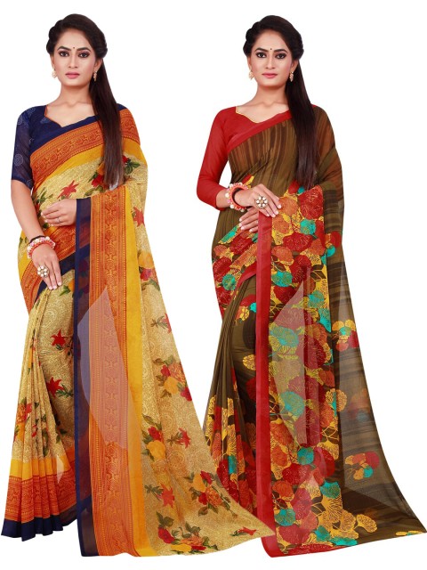 

KALINI Pack Of 2 Pure Georgette Sarees, Beige