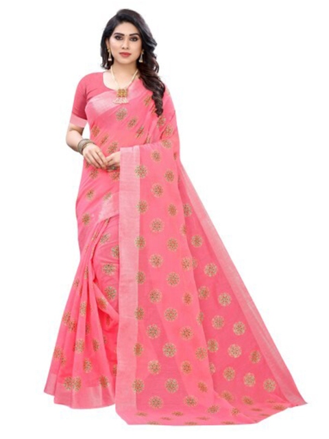 

Yashika Peach-Coloured & Gold-Toned Woven Design Zari Silk Blend Saree