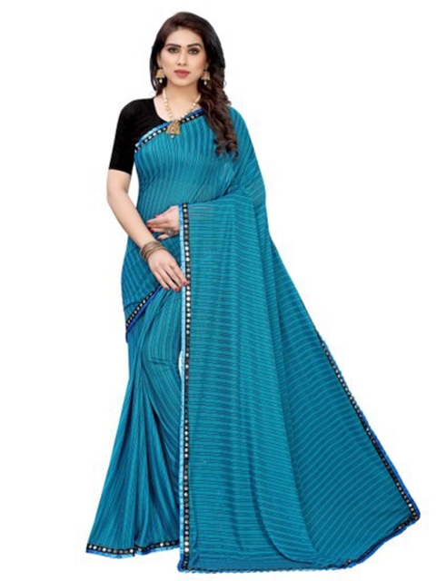 

Yashika Blue Striped Mirror Work Silk Blend Saree