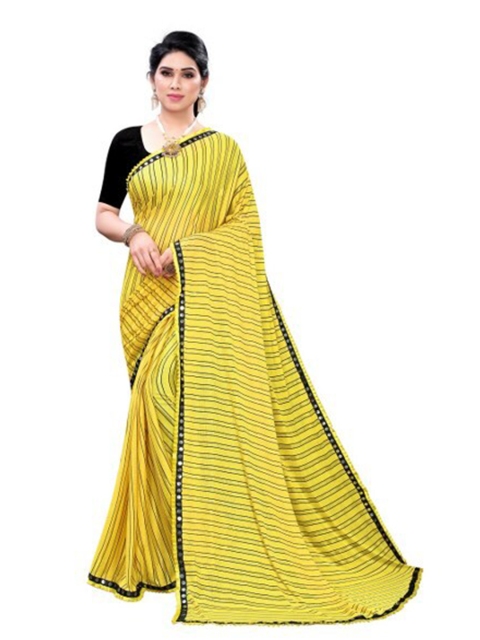 

Yashika Yellow & Black Striped Cotton Silk Saree