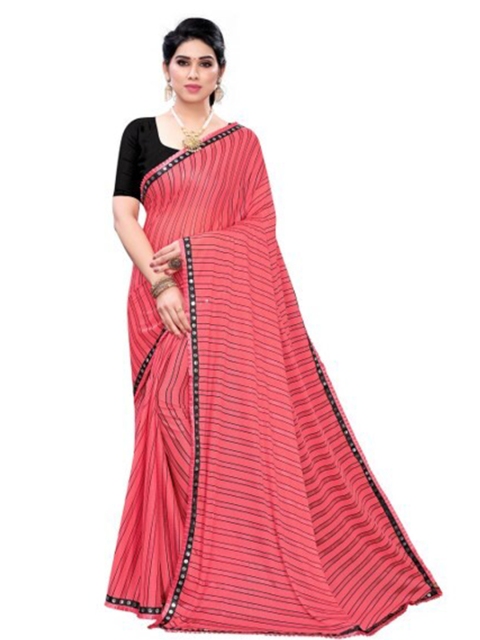 

Yashika Peach-Coloured & Blue Striped Cotton Silk Saree