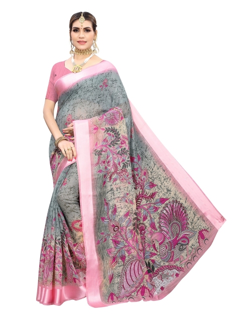 

Yashika Pink & Grey Floral Silk Blend Saree