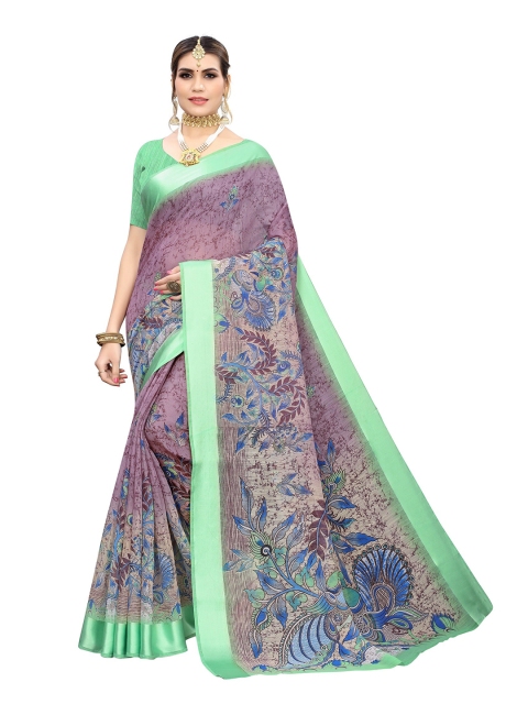 

Yashika Green & Purple Floral Cotton Silk Saree