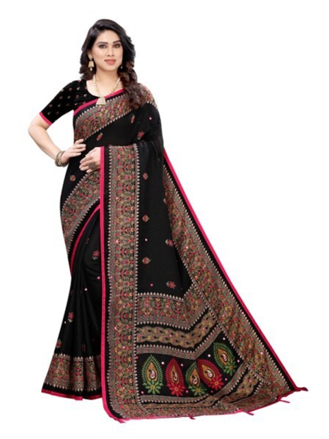 

Yashika Black Ethnic Motifs Embroidered Silk Blend Saree