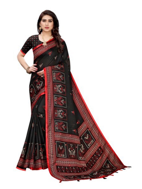 

Yashika Black & Red Ethnic Motifs Silk Blend Saree