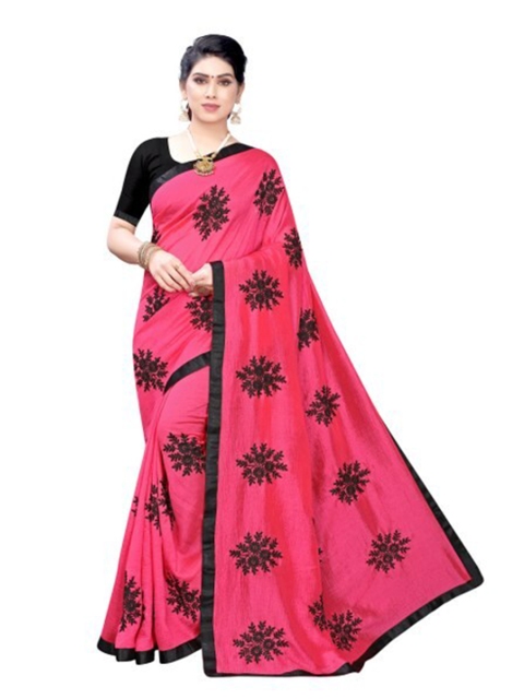 

Yashika Pink & Black Floral Embroidered Silk Blend Saree
