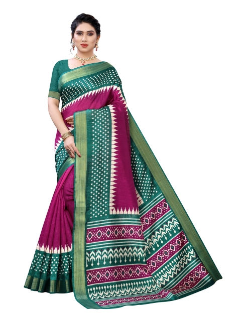 

Yashika Purple & Green Zari Cotton Silk Saree