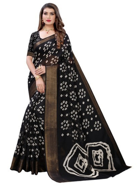 

Yashika Black & White Bandhani Zari Silk Blend Saree