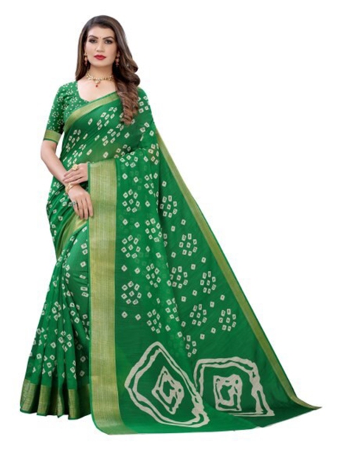 

Yashika Green & Gold-Toned Bandhani Zari Silk Blend Saree