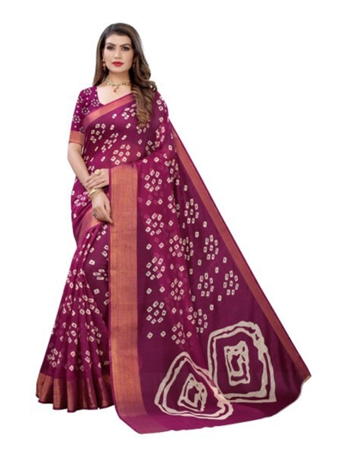 

Yashika Purple & White Bandhani Silk Blend Saree
