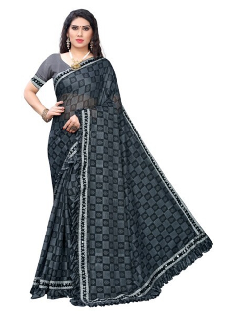 

Yashika Grey & Silver-Toned Ethnic Motifs Mirror Work Silk Blend Saree