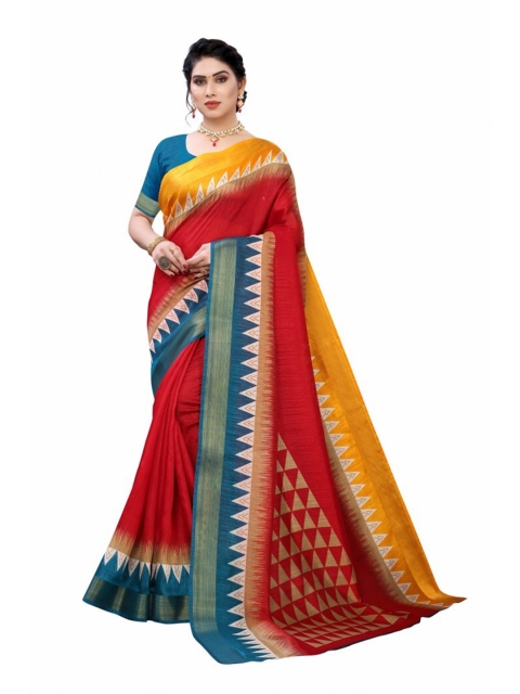 

Yashika Red & Yellow Zari Silk Blend Saree