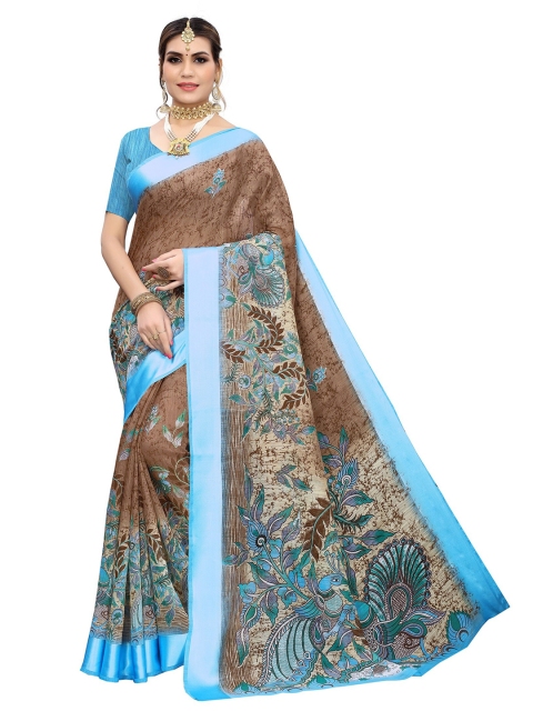 

Yashika Blue & Brown Ethnic Motifs Silk Blend Saree