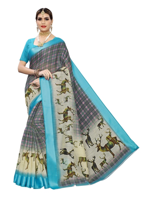 

Yashika Blue & Green Checked Cotton Silk Saree